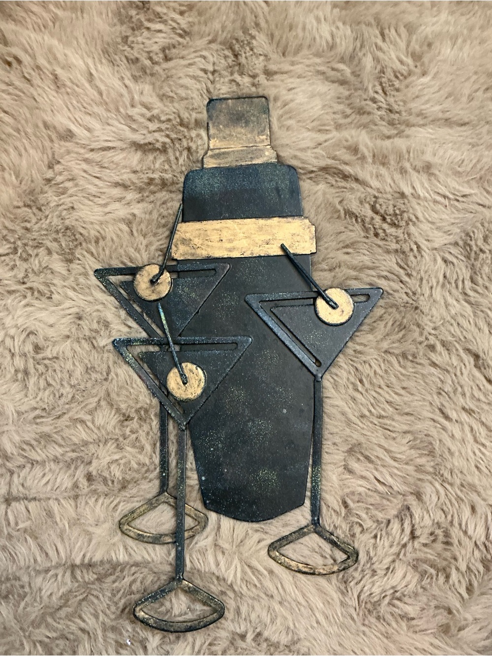 Mid-Century Modern Metal Cocktail Shaker Martini Glasses Wall Art Plaque Bar Bla